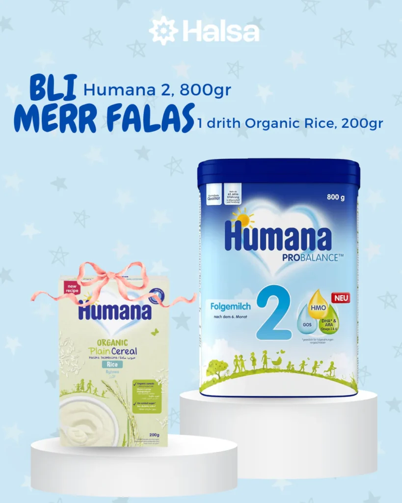 HUMANA Pack – Qumesht Humana 2 + Organic Plain Cereal Rice 200G 4M+ (falas)